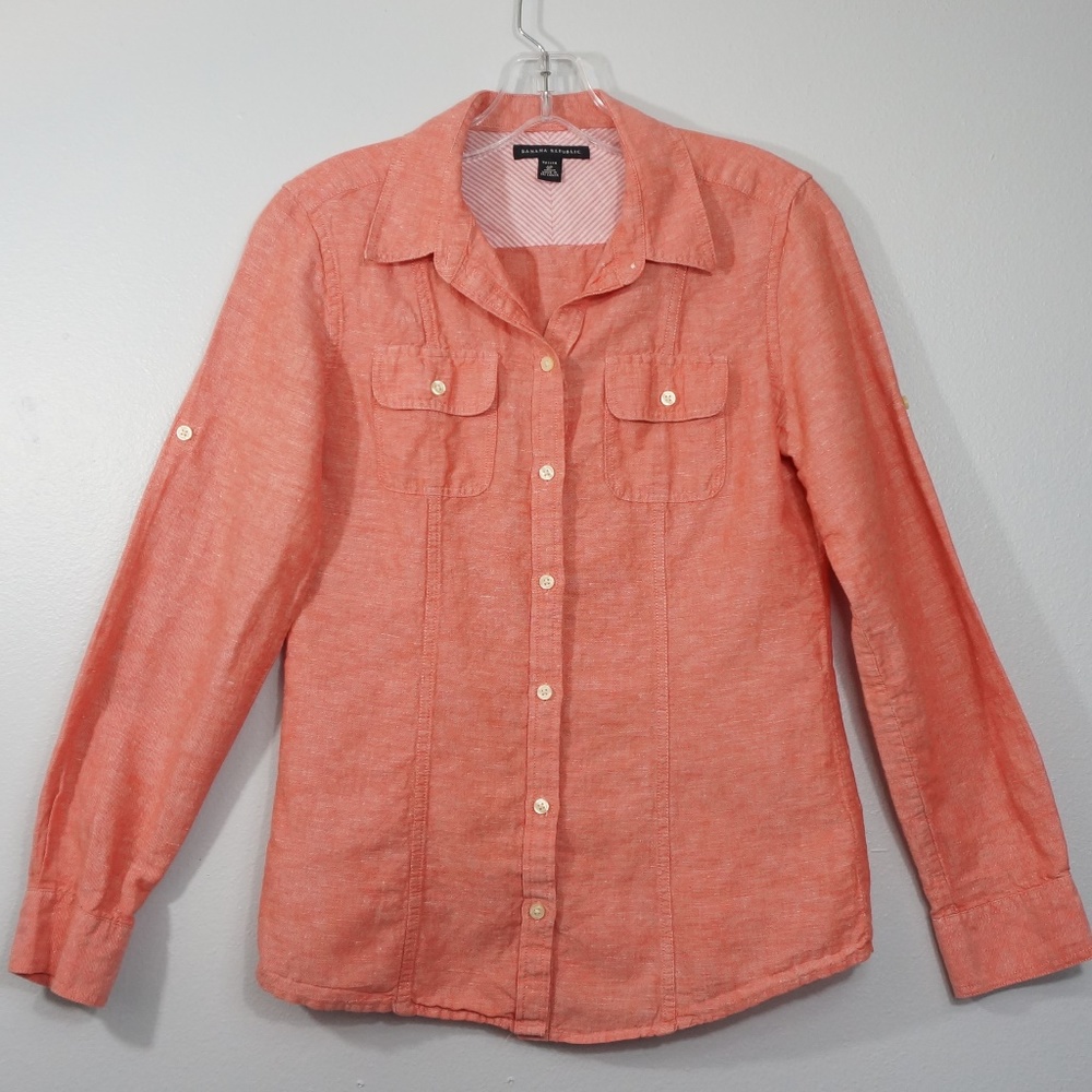 Banana Republic Linen Blend Fresh Apricot Long Sleeve Button Up Shirt Size 6P